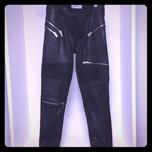 Zara motorcycle black fake leather jeans
